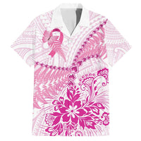 Personalised New Zealand Pink Fern Breast Cancer Family Matching Off Shoulder Maxi Dress and Hawaiian Shirt Polynesian Pattern LT01 Dad's Shirt - Short Sleeve Pink - Polynesian Pride
