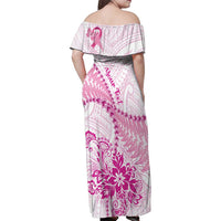 Personalised New Zealand Pink Fern Breast Cancer Family Matching Off Shoulder Maxi Dress and Hawaiian Shirt Polynesian Pattern LT01 - Polynesian Pride