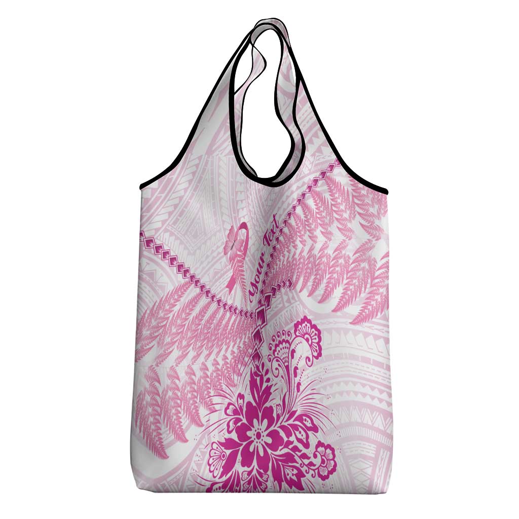 New Zealand Pink Fern Breast Cancer Grocery Bag Polynesian Pattern
