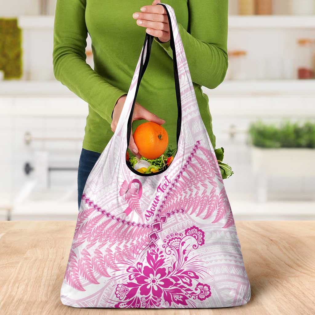 New Zealand Pink Fern Breast Cancer Grocery Bag Polynesian Pattern