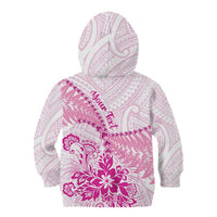 Personalised New Zealand Pink Fern Breast Cancer Kid Hoodie Polynesian Pattern