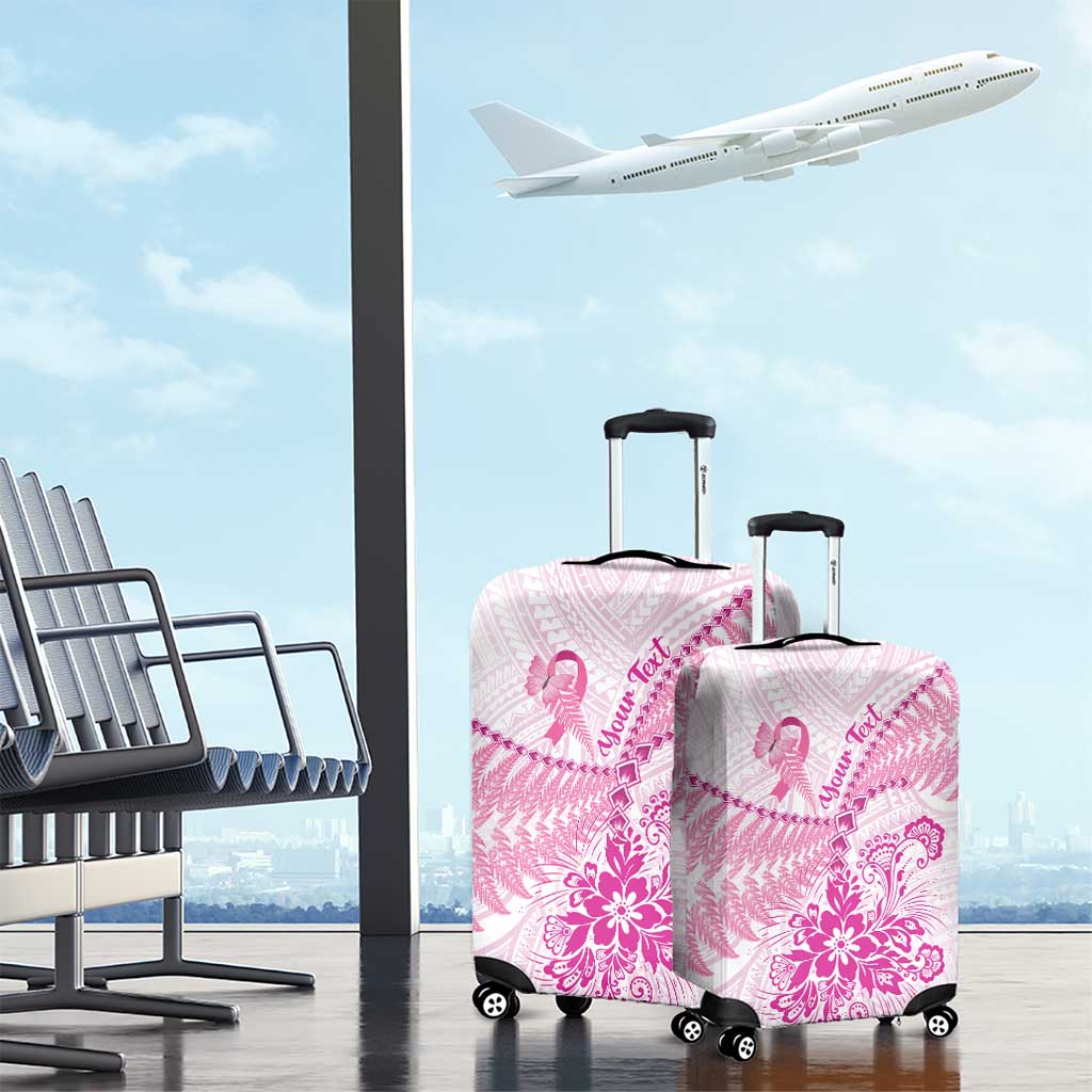 Personalised New Zealand Pink Fern Breast Cancer Luggage Cover Polynesian Pattern