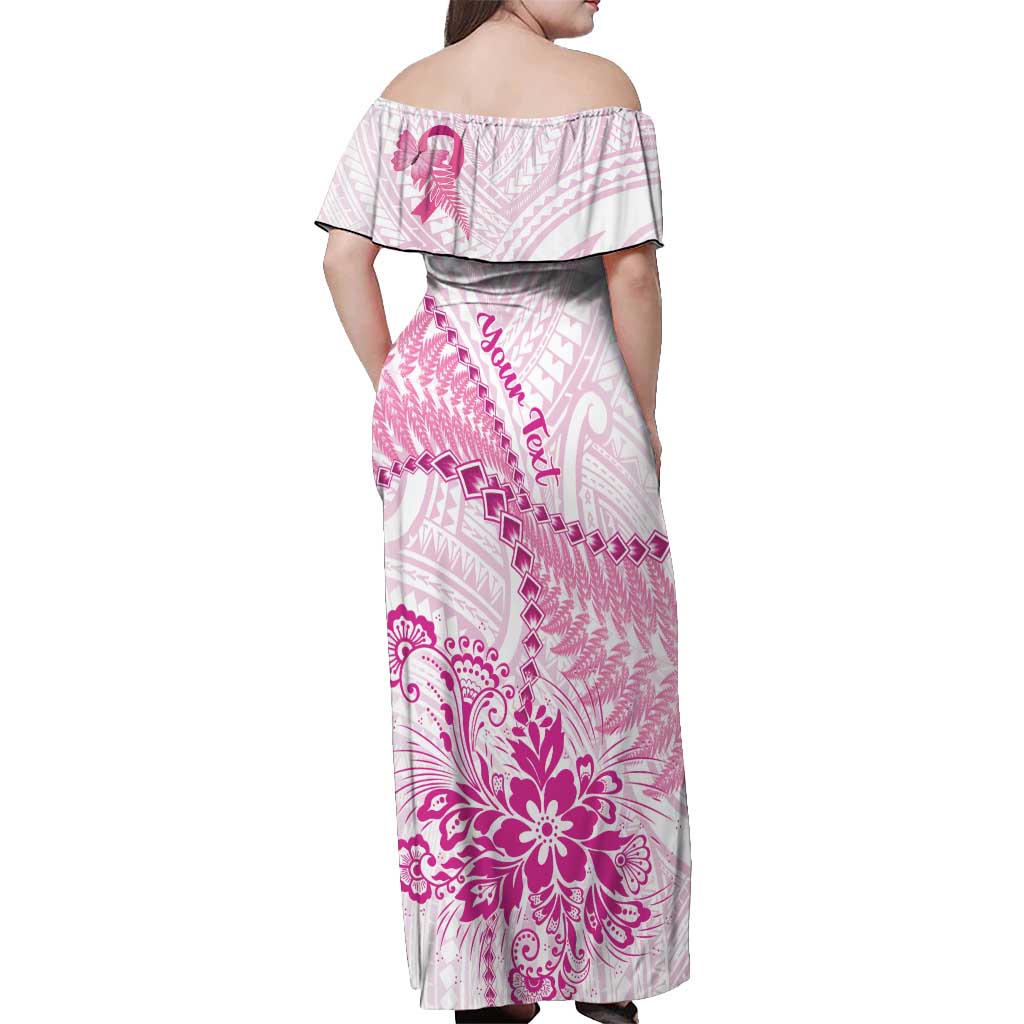 Personalised New Zealand Pink Fern Breast Cancer Off Shoulder Maxi Dress Polynesian Pattern