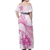 Personalised New Zealand Pink Fern Breast Cancer Off Shoulder Maxi Dress Polynesian Pattern