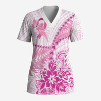 Personalised New Zealand Pink Fern Breast Cancer Scrub Top Polynesian Pattern - Polynesian Pride