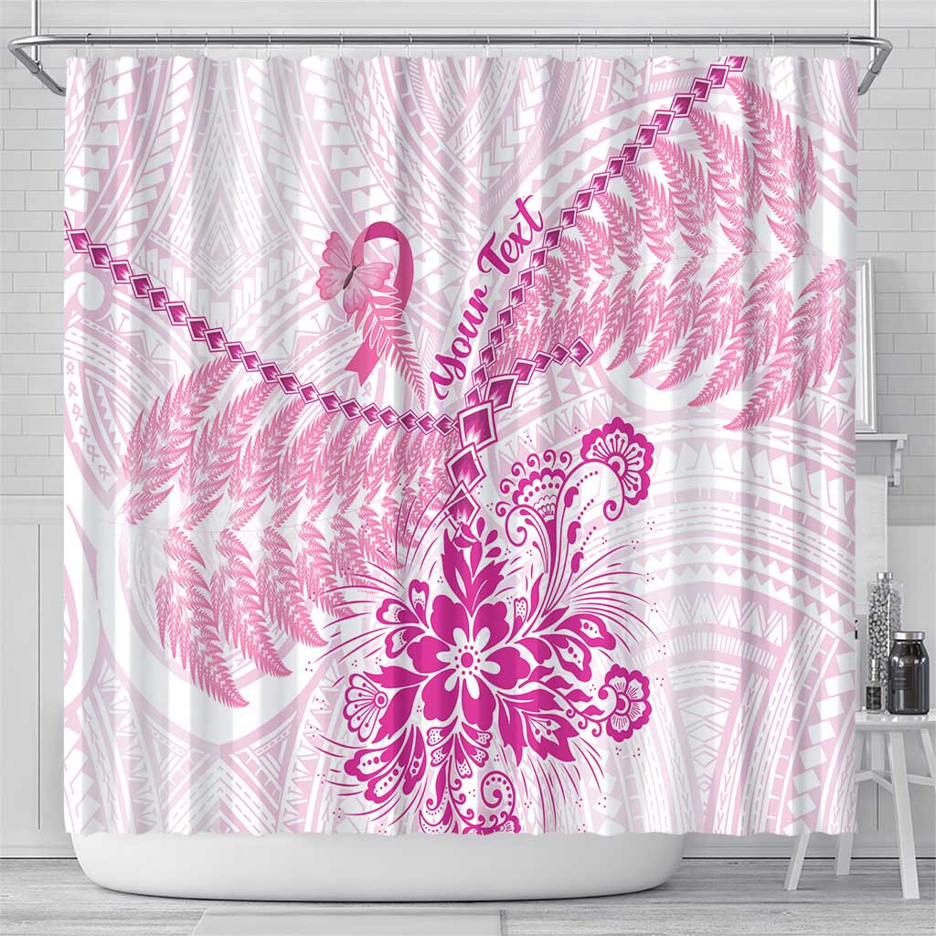 Personalised New Zealand Pink Fern Breast Cancer Shower Curtain Polynesian Pattern