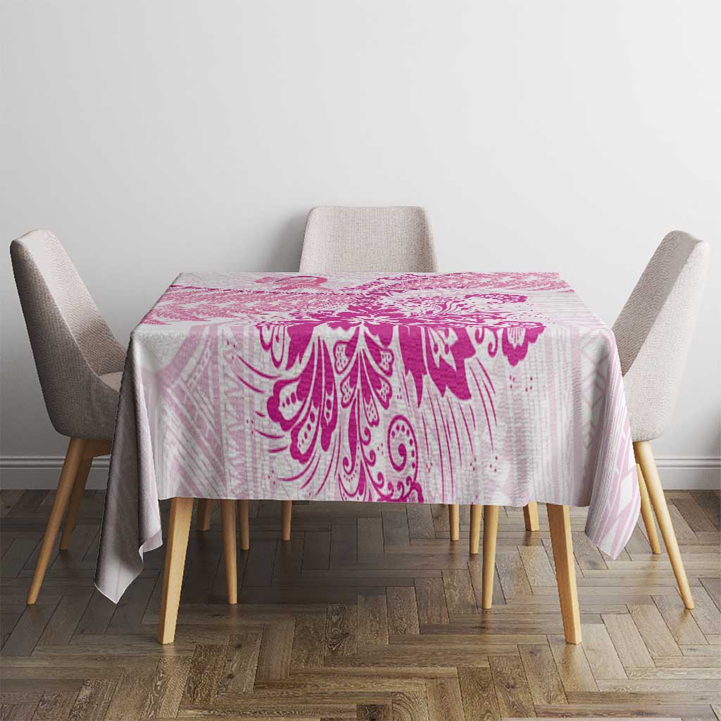 Personalised New Zealand Pink Fern Breast Cancer Tablecloth Polynesian Pattern