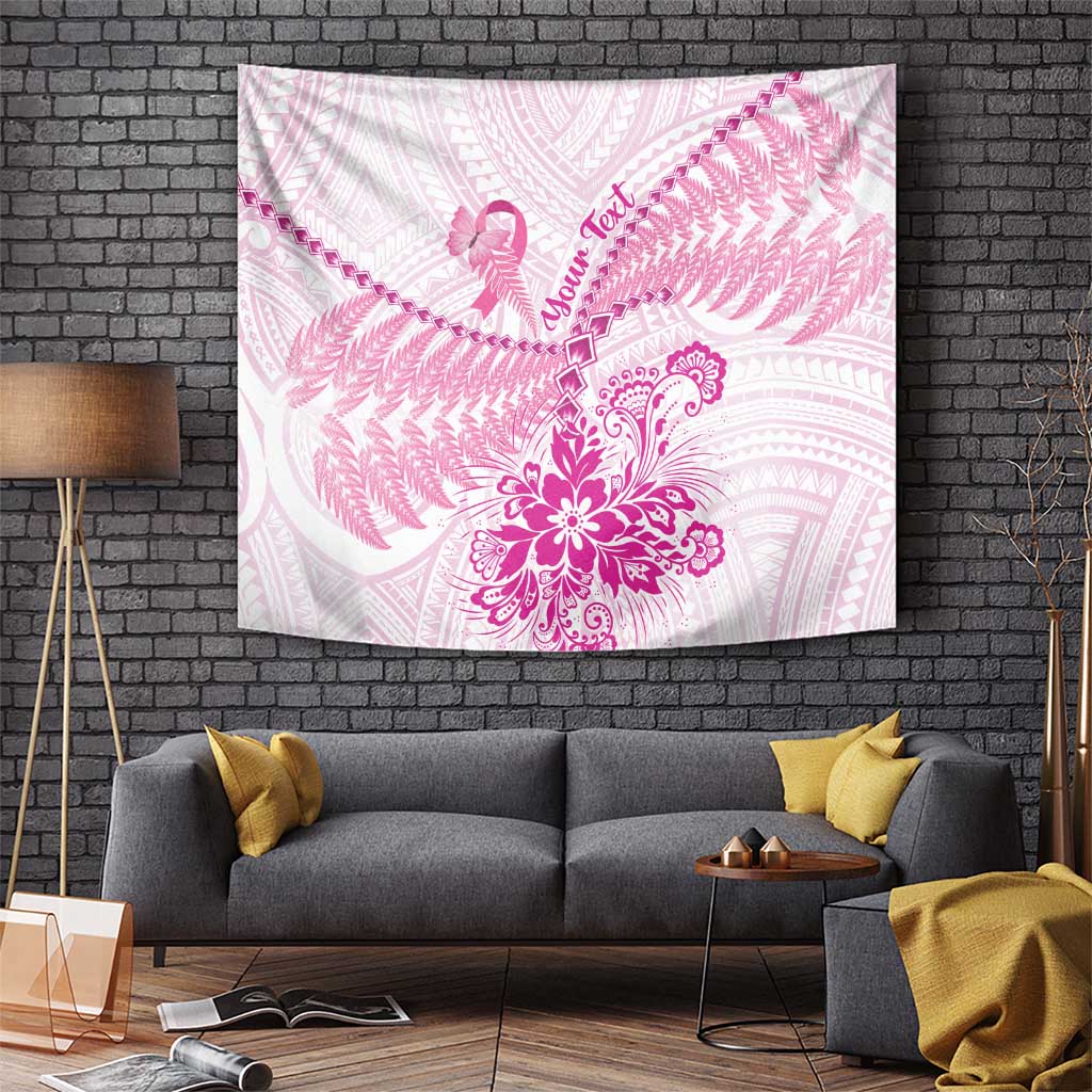 Personalised New Zealand Pink Fern Breast Cancer Tapestry Polynesian Pattern