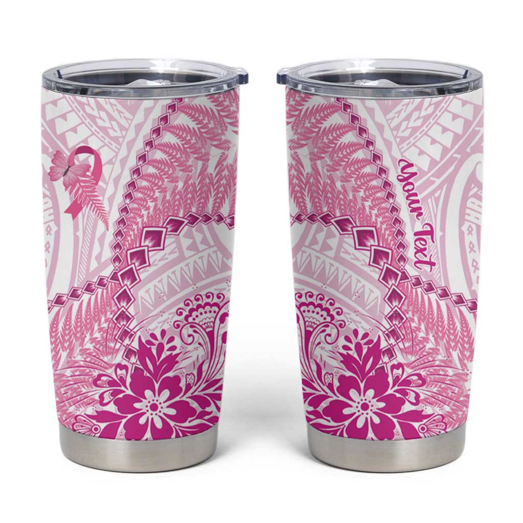 Personalised New Zealand Pink Fern Breast Cancer Tumbler Cup Polynesian Pattern