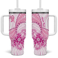 Personalised New Zealand Pink Fern Breast Cancer Tumbler With Handle Polynesian Pattern