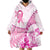 Personalised New Zealand Pink Fern Breast Cancer Wearable Blanket Hoodie Polynesian Pattern