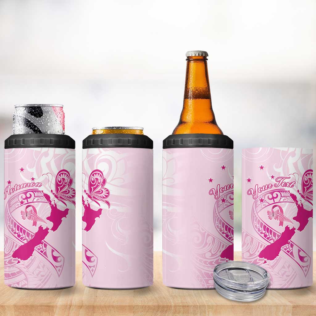 Personalised Aotearoa Breast Cancer 4 in 1 Can Cooler Tumbler Maori Pattern