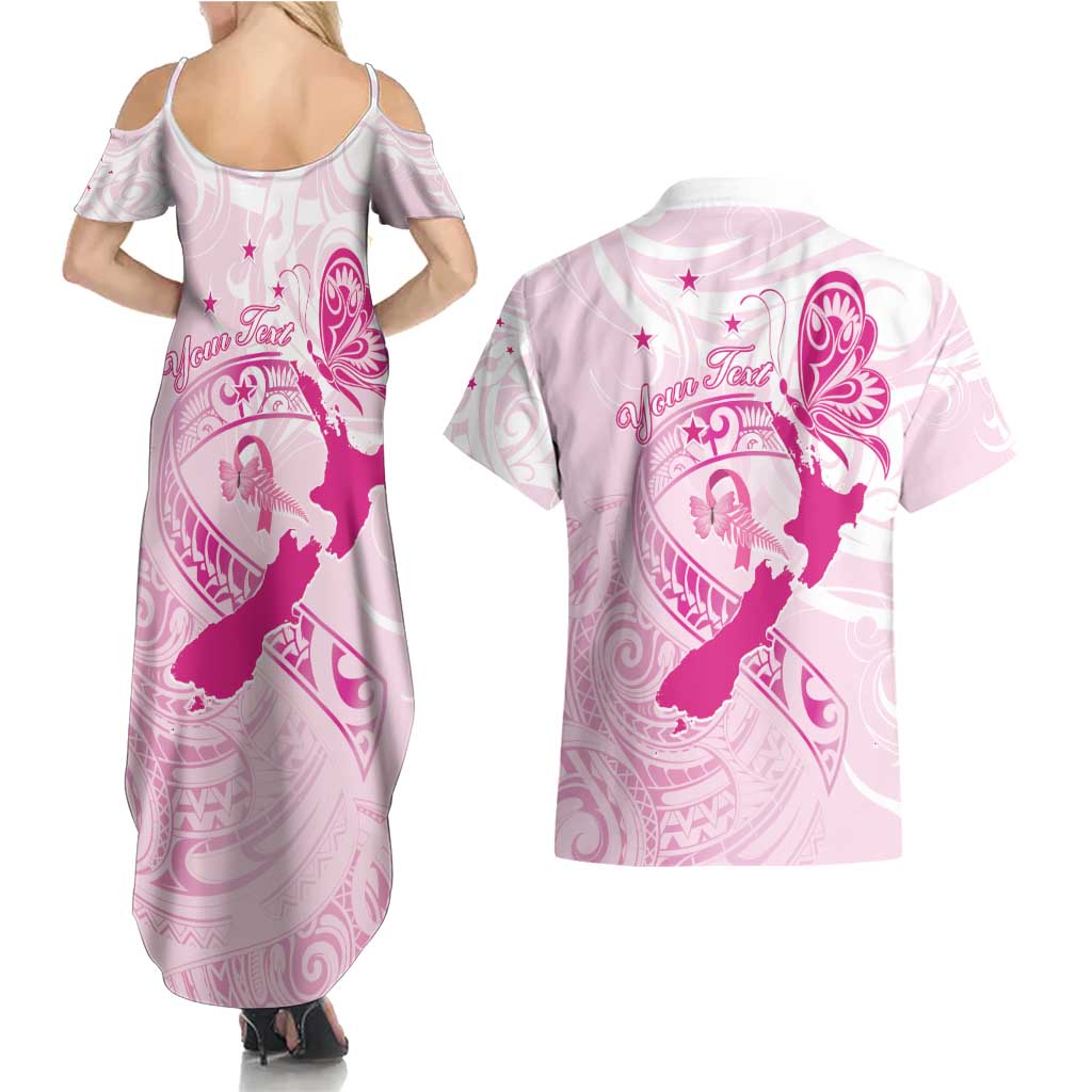 Personalised Aotearoa Breast Cancer Couples Matching Summer Maxi Dress and Hawaiian Shirt New Zealand Maori Pattern LT01 - Polynesian Pride