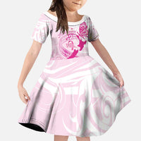 Personalised Aotearoa Breast Cancer Family Matching Long Sleeve Bodycon Dress and Hawaiian Shirt New Zealand Maori Pattern LT01 Daughter's Dress Pink - Polynesian Pride