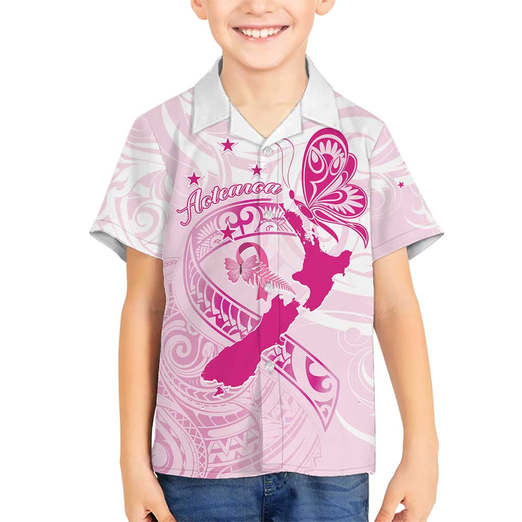 Personalised Aotearoa Breast Cancer Family Matching Long Sleeve Bodycon Dress and Hawaiian Shirt New Zealand Maori Pattern LT01 Son's Shirt Pink - Polynesian Pride