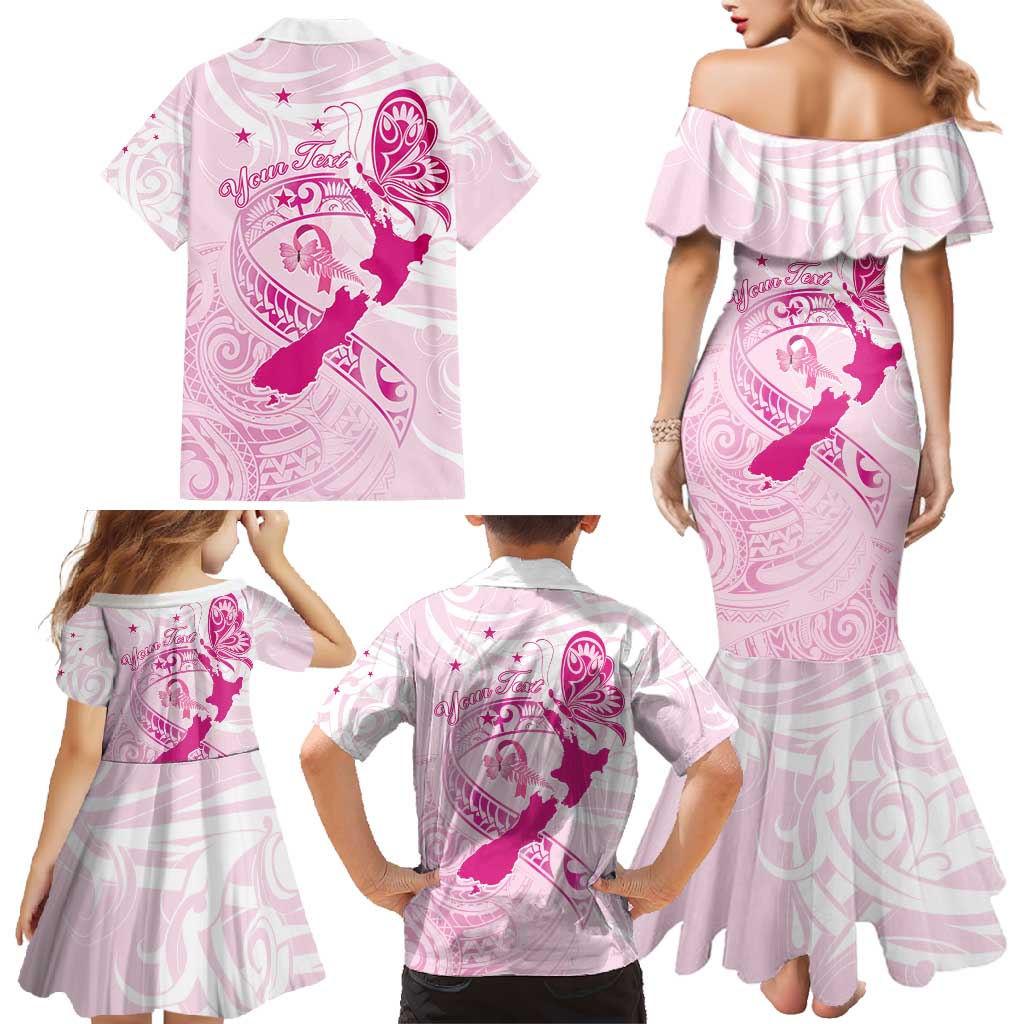 Personalised Aotearoa Breast Cancer Family Matching Mermaid Dress and Hawaiian Shirt New Zealand Maori Pattern LT01 - Polynesian Pride