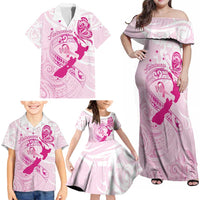 Personalised Aotearoa Breast Cancer Family Matching Off Shoulder Maxi Dress and Hawaiian Shirt New Zealand Maori Pattern LT01 - Polynesian Pride