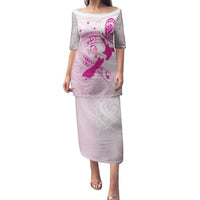 Personalised Aotearoa Breast Cancer Family Matching Puletasi and Hawaiian Shirt New Zealand Maori Pattern LT01 Mom's Dress Pink - Polynesian Pride