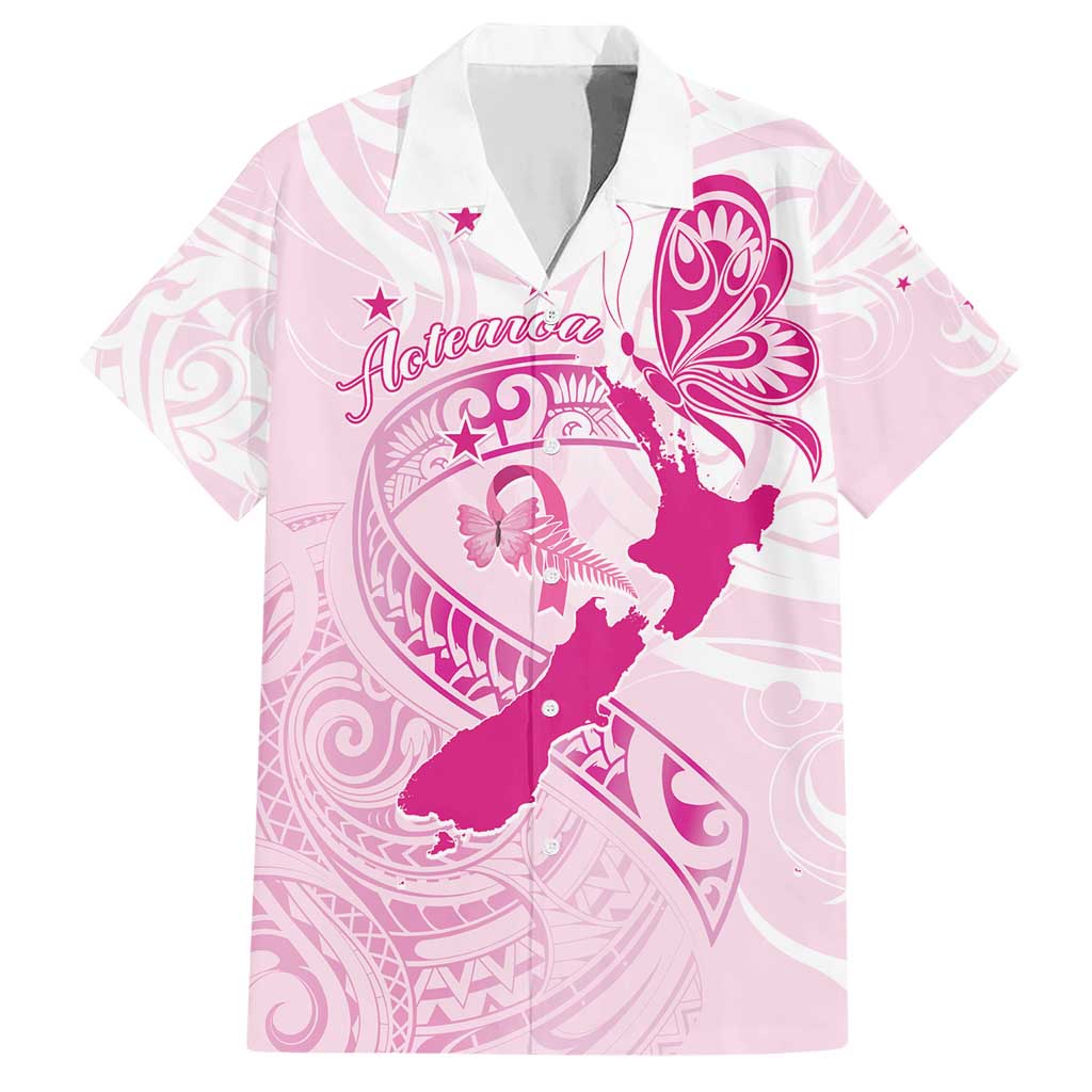 Personalised Aotearoa Breast Cancer Family Matching Short Sleeve Bodycon Dress and Hawaiian Shirt New Zealand Maori Pattern LT01 Dad's Shirt - Short Sleeve Pink - Polynesian Pride