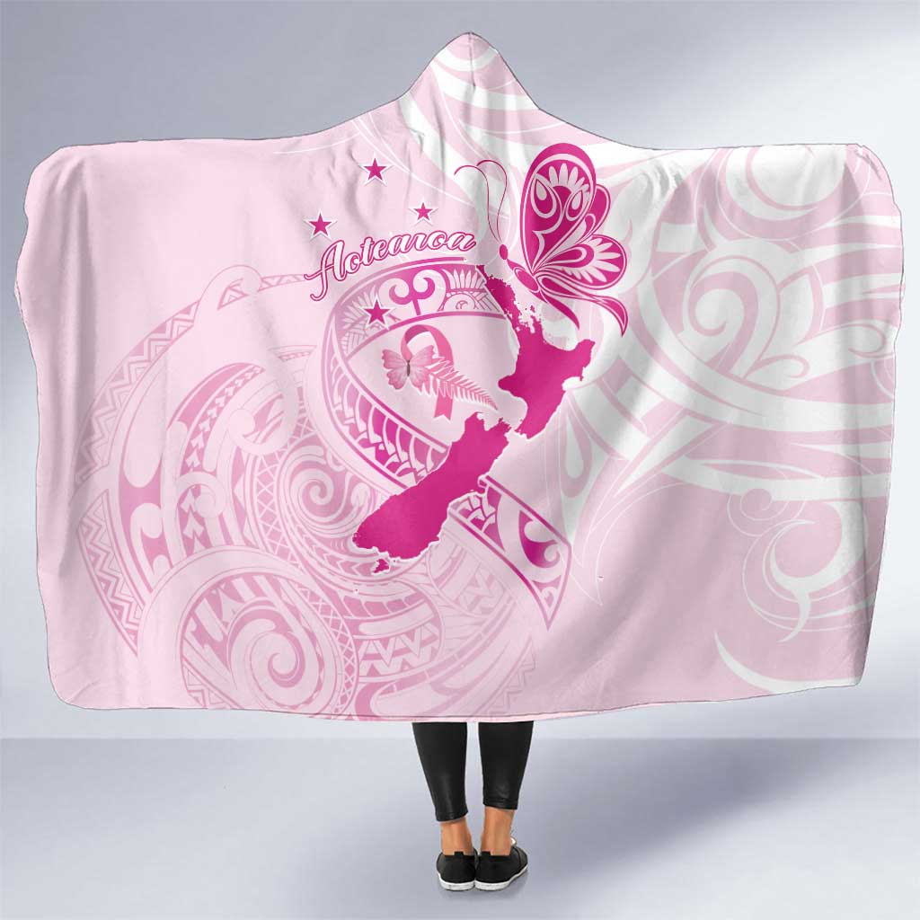 Personalised Aotearoa Breast Cancer Hooded Blanket New Zealand Maori Pattern