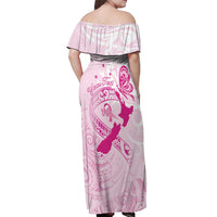Personalised Aotearoa Breast Cancer Off Shoulder Maxi Dress New Zealand Maori Pattern