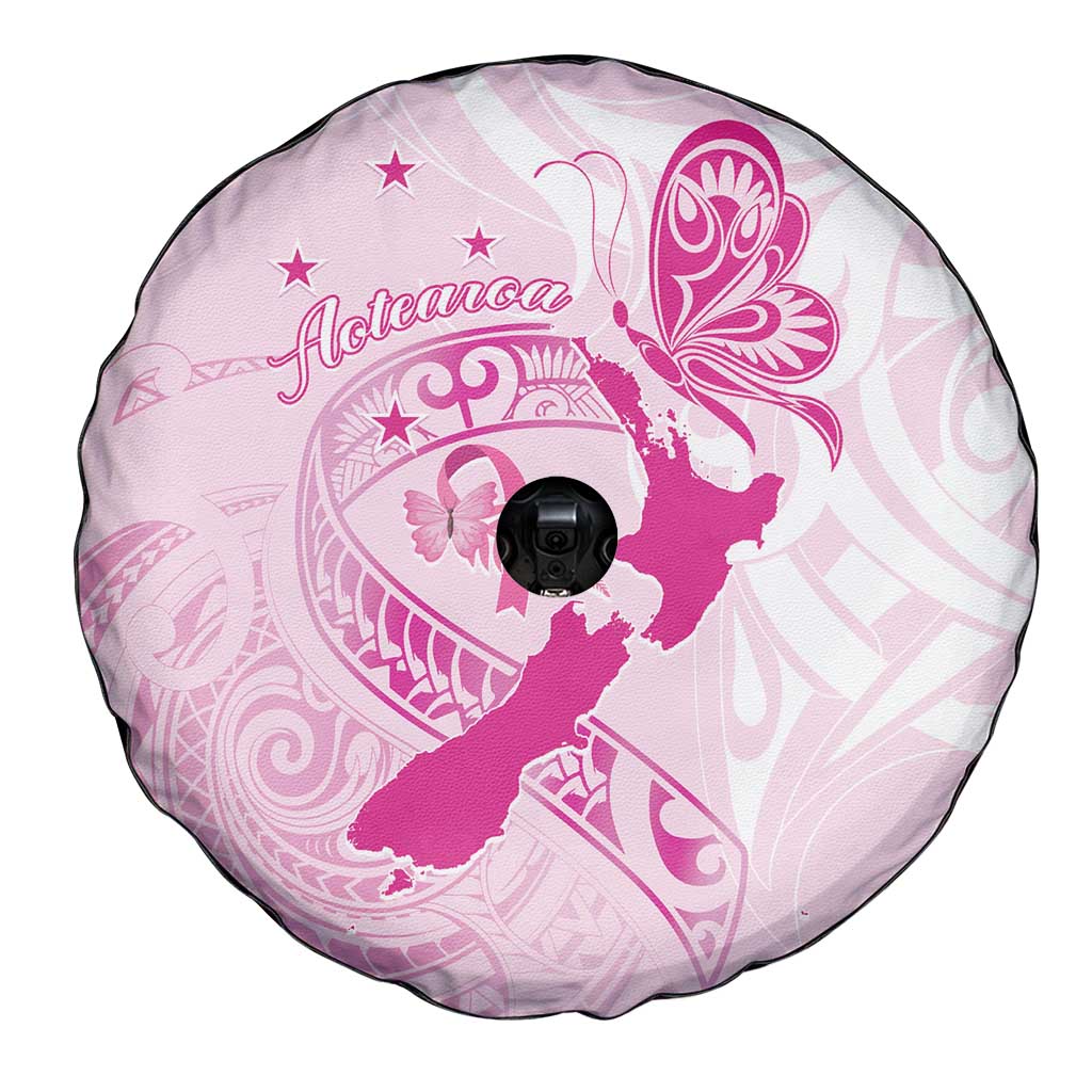 Personalised Aotearoa Breast Cancer Spare Tire Cover New Zealand Maori Pattern