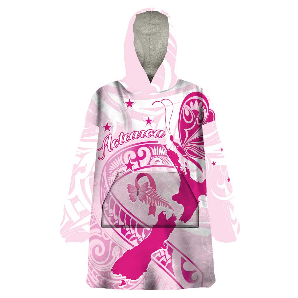 Personalised Aotearoa Breast Cancer Wearable Blanket Hoodie New Zealand Maori Pattern