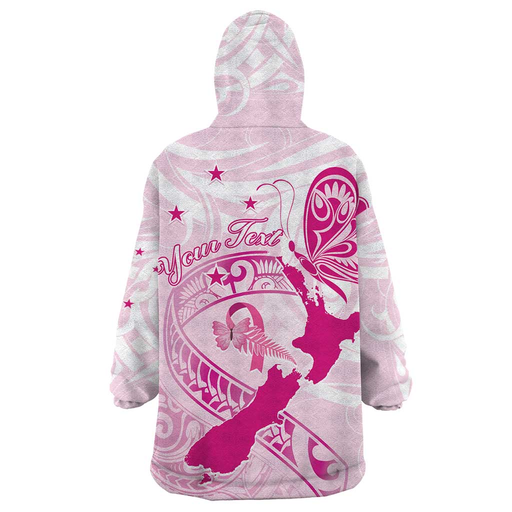 Personalised Aotearoa Breast Cancer Wearable Blanket Hoodie New Zealand Maori Pattern