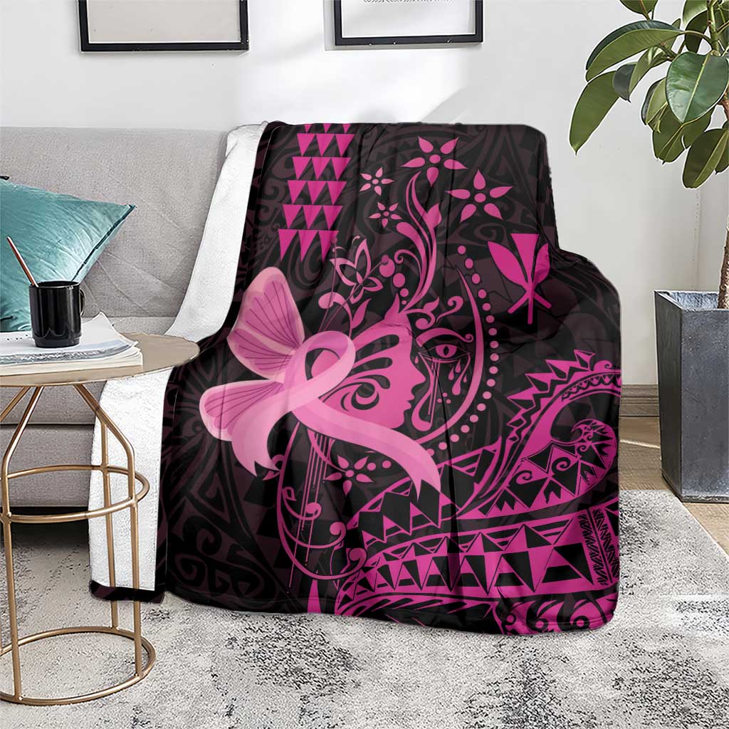 Hawaii Breast Cancer Blanket Girl Floral Kakau Pattern