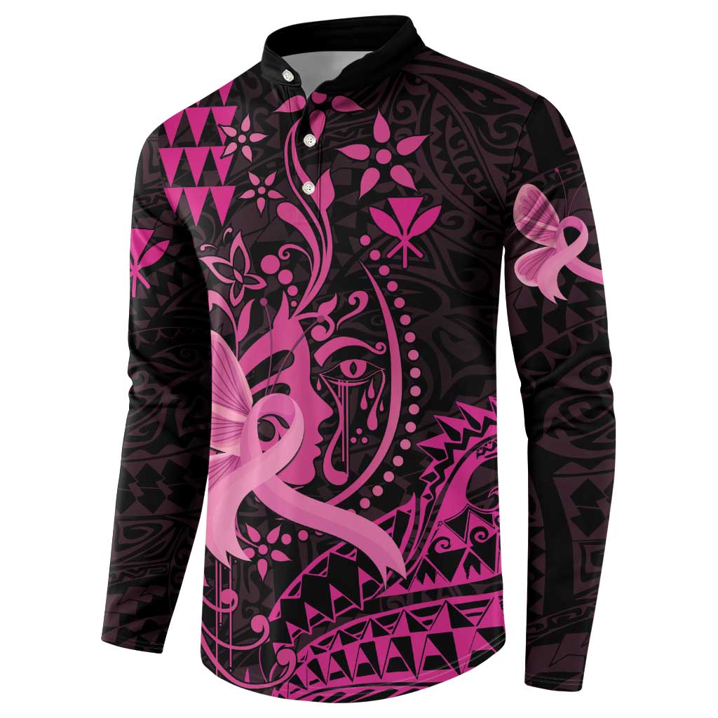 Hawaii Breast Cancer Button Sweatshirt Girl Floral Kakau Pattern
