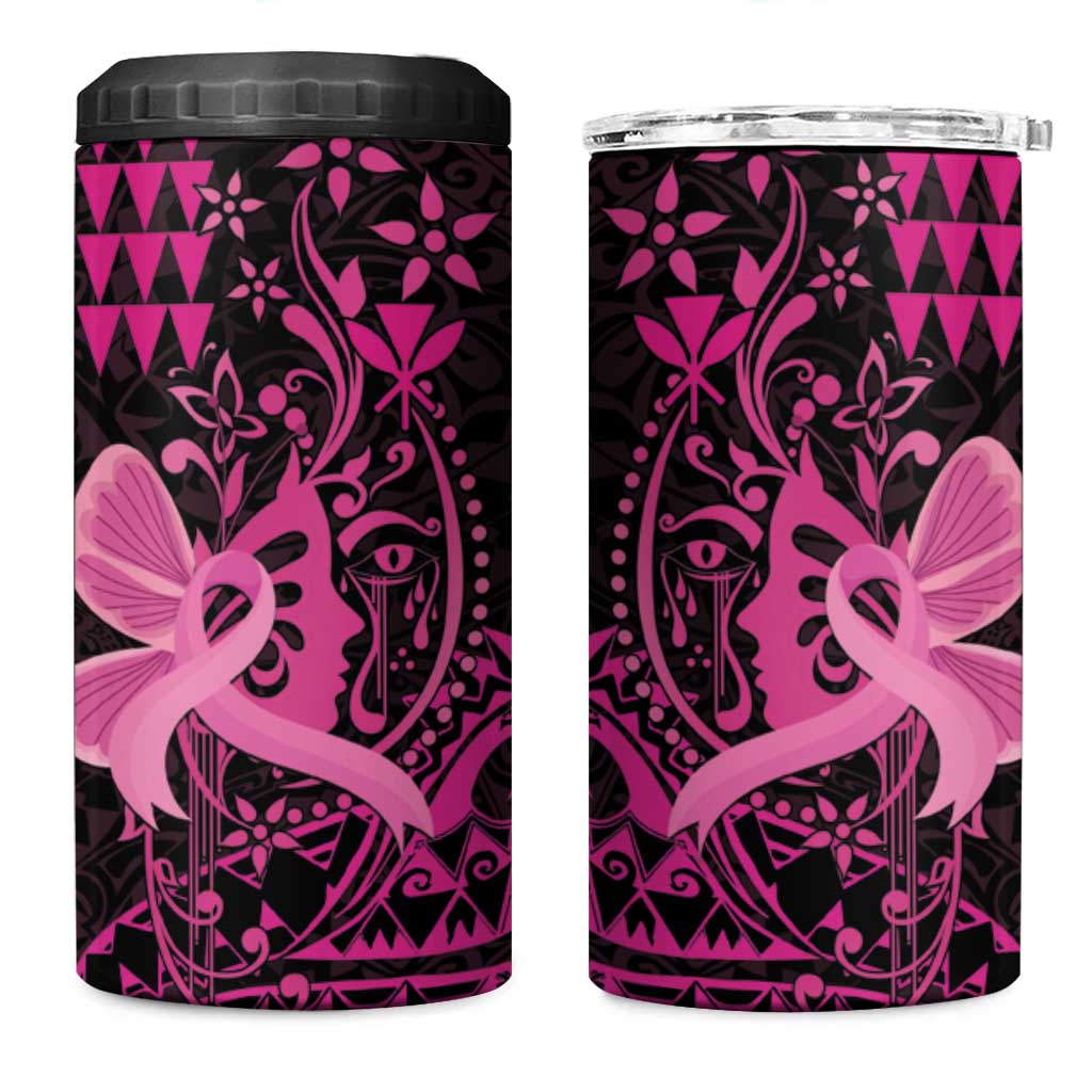 Hawaii Breast Cancer 4 in 1 Can Cooler Tumbler Girl Floral Kakau Pattern