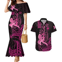 Hawaii Breast Cancer Couples Matching Mermaid Dress and Hawaiian Shirt Girl Floral Kakau Pattern LT01 Pink - Polynesian Pride