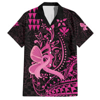 Hawaii Breast Cancer Family Matching Off Shoulder Maxi Dress and Hawaiian Shirt Girl Floral Kakau Pattern LT01 Dad's Shirt - Short Sleeve Pink - Polynesian Pride