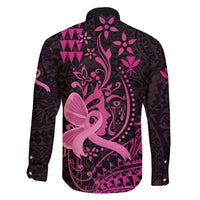Hawaii Breast Cancer Family Matching Off Shoulder Short Dress and Hawaiian Shirt Girl Floral Kakau Pattern LT01 - Polynesian Pride