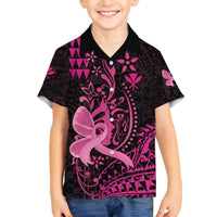 Hawaii Breast Cancer Family Matching Off Shoulder Short Dress and Hawaiian Shirt Girl Floral Kakau Pattern LT01 Son's Shirt Pink - Polynesian Pride