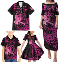 Hawaii Breast Cancer Family Matching Puletasi and Hawaiian Shirt Girl Floral Kakau Pattern LT01 - Polynesian Pride