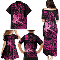 Hawaii Breast Cancer Family Matching Puletasi and Hawaiian Shirt Girl Floral Kakau Pattern LT01 - Polynesian Pride