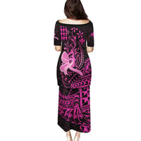 Hawaii Breast Cancer Family Matching Puletasi and Hawaiian Shirt Girl Floral Kakau Pattern LT01 - Polynesian Pride