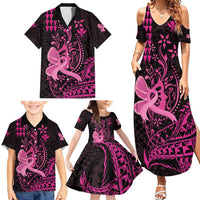 Hawaii Breast Cancer Family Matching Summer Maxi Dress and Hawaiian Shirt Girl Floral Kakau Pattern LT01 - Polynesian Pride