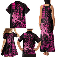 Hawaii Breast Cancer Family Matching Tank Maxi Dress and Hawaiian Shirt Girl Floral Kakau Pattern LT01 - Polynesian Pride