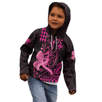 Hawaii Breast Cancer Kid Hoodie Girl Floral Kakau Pattern