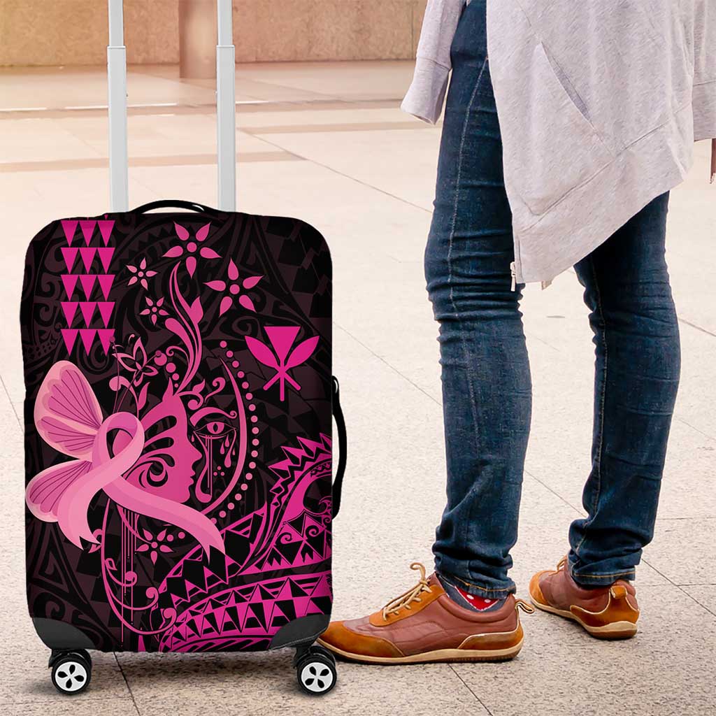 Hawaii Breast Cancer Luggage Cover Girl Floral Kakau Pattern