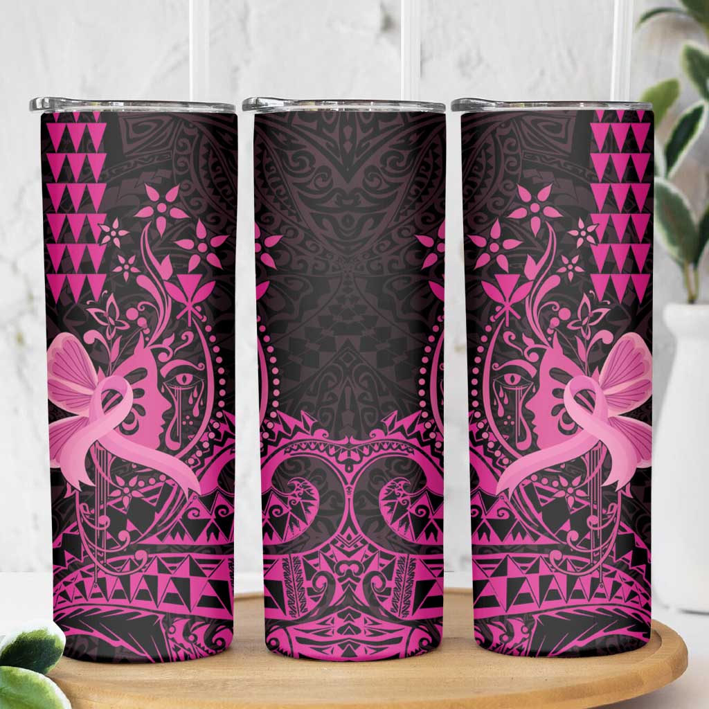 Hawaii Breast Cancer Skinny Tumbler Girl Floral Kakau Pattern