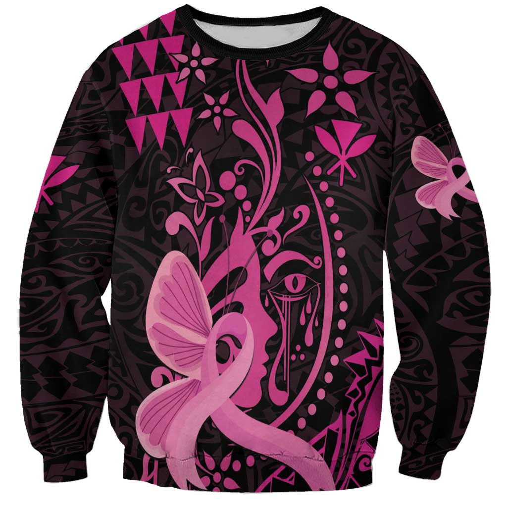 Hawaii Breast Cancer Sweatshirt Girl Floral Kakau Pattern