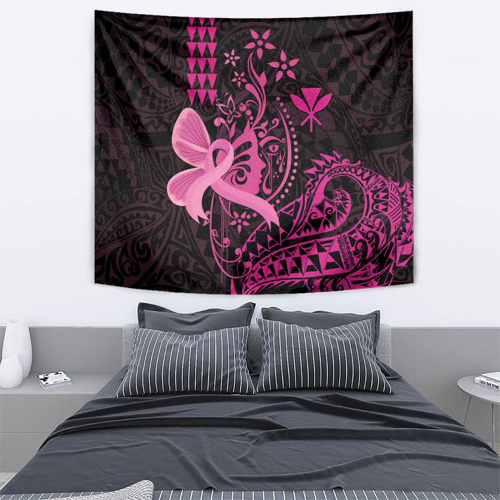 Hawaii Breast Cancer Tapestry Girl Floral Kakau Pattern