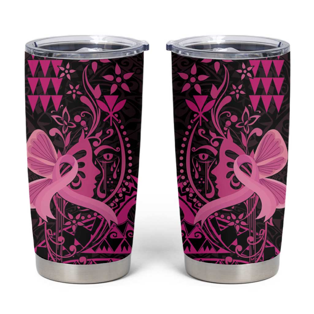 Hawaii Breast Cancer Tumbler Cup Girl Floral Kakau Pattern
