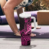 Hawaii Breast Cancer Tumbler With Handle Girl Floral Kakau Pattern