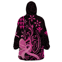 Hawaii Breast Cancer Wearable Blanket Hoodie Girl Floral Kakau Pattern