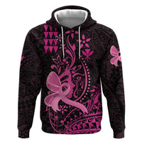 Hawaii Breast Cancer Zip Hoodie Girl Floral Kakau Pattern