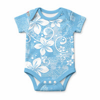Fiji Tapa Pattern Baby Onesie Plumeria Floral LT01 Blue - Polynesian Pride